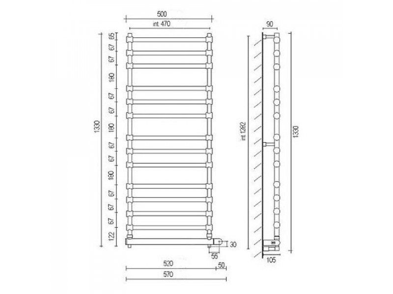 Купить Полотенцесушитель электрический Margaroli Sole 564-14 BOX 5644714EGN, высота 133 см, ширина 57 см, английское золото