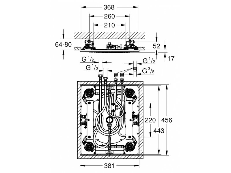 Купить Верхний душ Grohe Rainshower F-series 27939001, 381x17x 456 мм, 3 режима струи