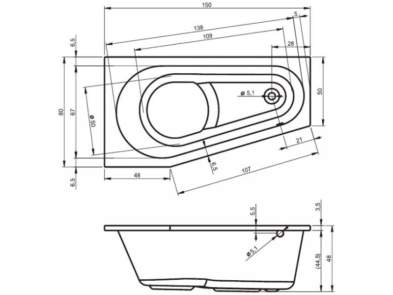 Купить Ванна гидромассажная Riho Delta 150 x 80 см, FLOW, левая/правая