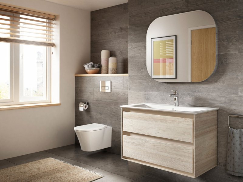 Купить Тумба под раковину Ideal Standard Connect Air 80 см, подвесная, светло-коричневое дерево, светло-коричневый матовый, E0819UK