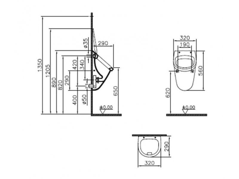 Купить Писсуар Vitra Arkitekt 4017B003-0309 подвесной с крышкой