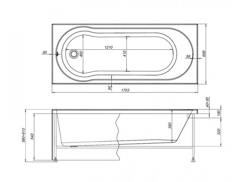 Купить Ванна акриловая Aquanet Light 170 x 70 см 244927, с каркасом, белая