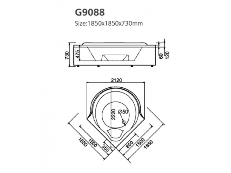 Купить Ванна гидромассажная акриловая Gemy G9088 K, 185 х 185 см