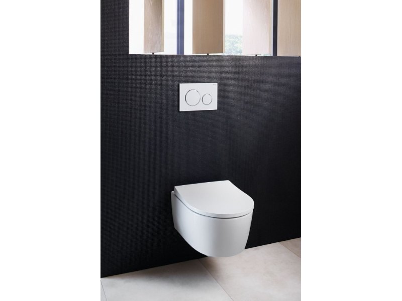 Купить Инсталляция Geberit с безободковым унитазом Geberit iCon, 500.060.TC.I, клавиша белая, сиденье микролифт, комплект Идеальная пара