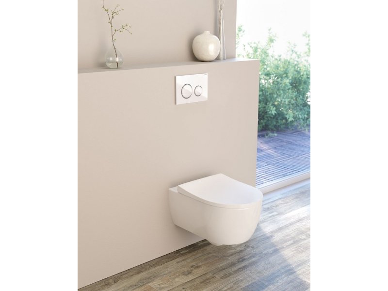 Купить Инсталляция Geberit с безободковым унитазом Geberit iCon, 500.060.TC.I, клавиша белая, сиденье микролифт, комплект Идеальная пара