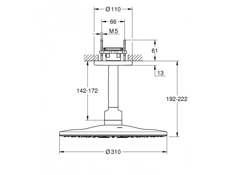 Купить Верхний душ Grohe Rainshower SmartActive 310 26477LS0, 310*310 мм, 2 режима струи, с держателем, белый