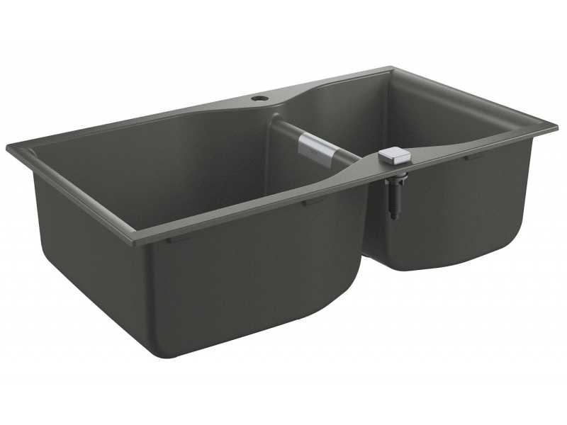Купить Мойка кухонная из искусственного гранита Grohe K700, 31658AT0, 90 x 50 см, с корзинчатым фильтром и донным клапаном, серый гранит