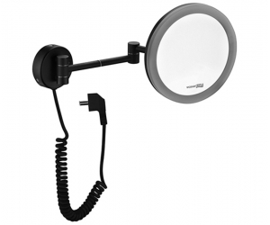 Настенное косметическое зеркало WasserKRAFT K-1004BLACK с 3-х кратным увеличением и Led-подсветкой, цвет держателя - черный