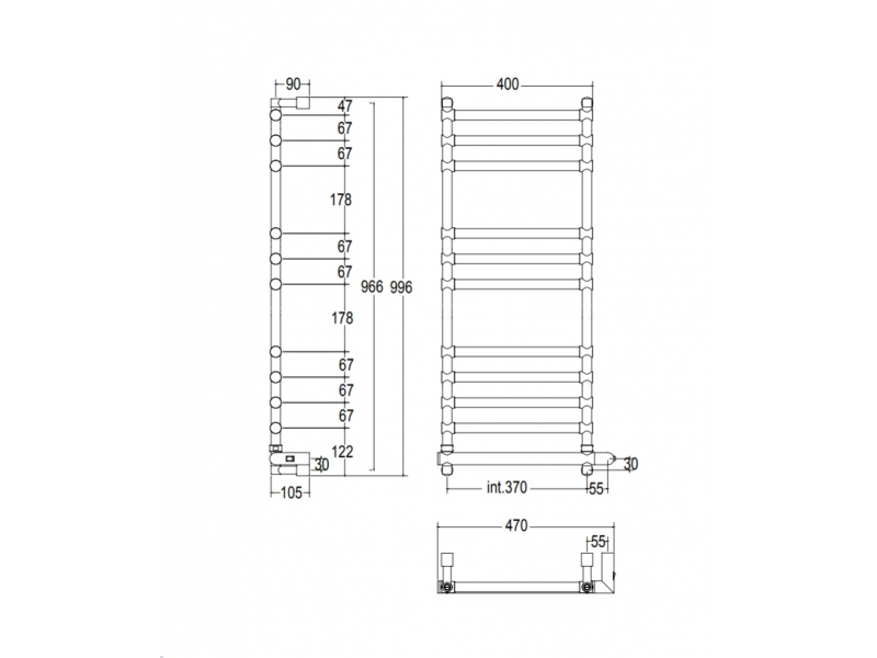 Купить Полотенцесушитель электрический Margaroli Sole 564-11 5643711OBNB Box, высота 99.6 см, ширина 47 см, старая бронза