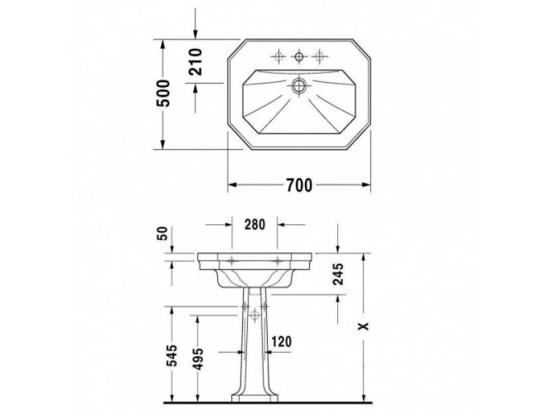 Купить Раковина Duravit 1930 Series 0438700000, 70*50*h24,5 см