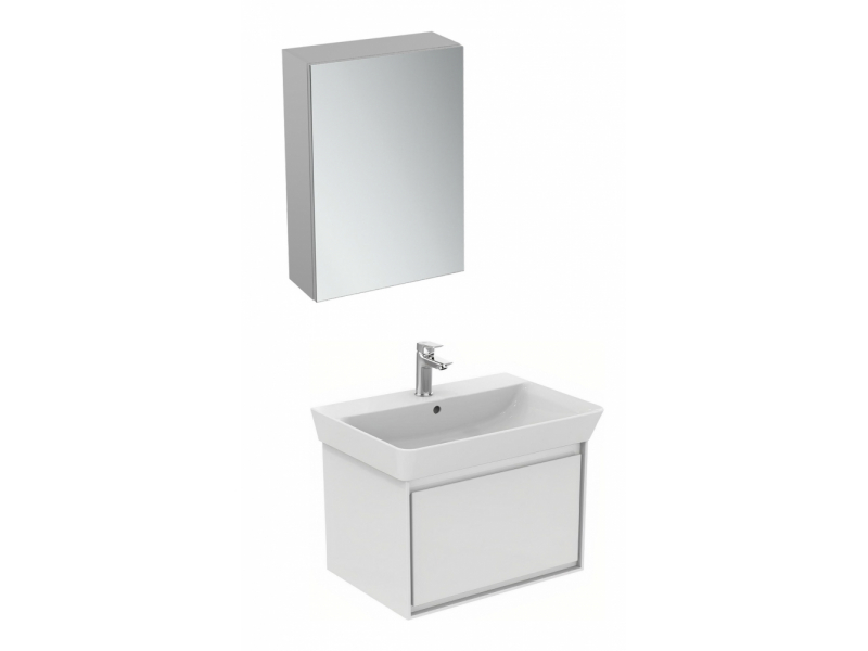 Купить Тумба под раковину Ideal Standard Connect Air Cube 65 см, подвесная, белый глянцевый, белый матовый, E0847B2