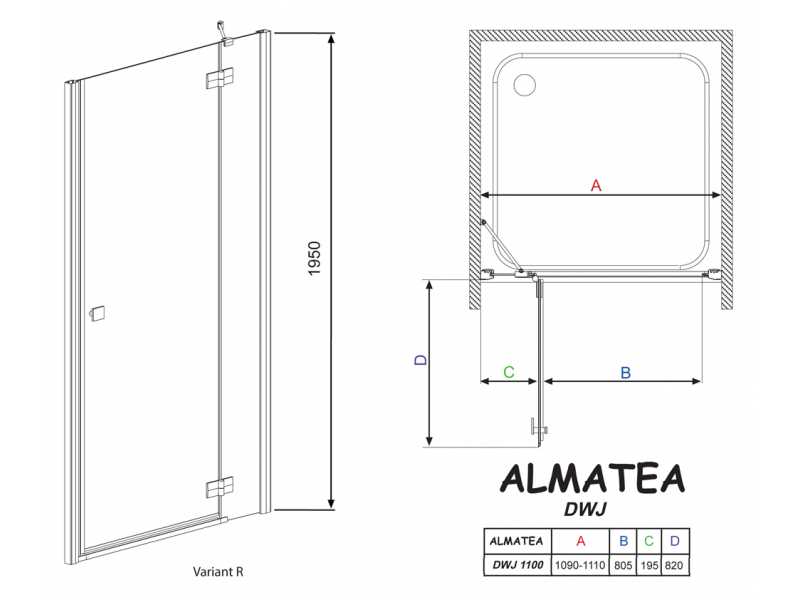 Купить Душевая дверь в нишу Radaway Almatea DWJ 110 прозрачное стекло R