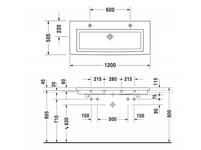Купить Раковина Duravit 2nd floor 0491120026 для мебели, 120*50,5*h11,5 см