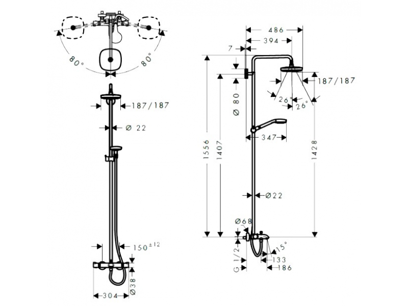 Купить Душевая система Hansgrohe 27352400 Croma Select E 180 2jet, белый/хром