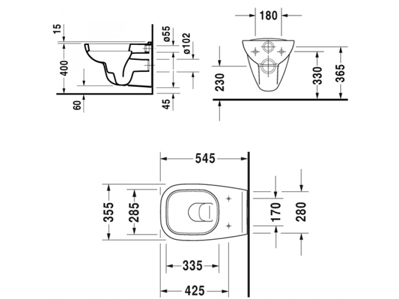 Купить Подвесной унитаз Duravit D-code 45351900A1 (25350900002) с вертикальным смывом + 0067310000 D-Code крышка-сиденье, петли - нерж.сталь