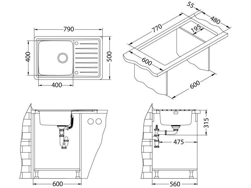 Купить Мойка кухонная Alveus Galeo 20 SAT 90 FI 1128553, 790 x 500 мм