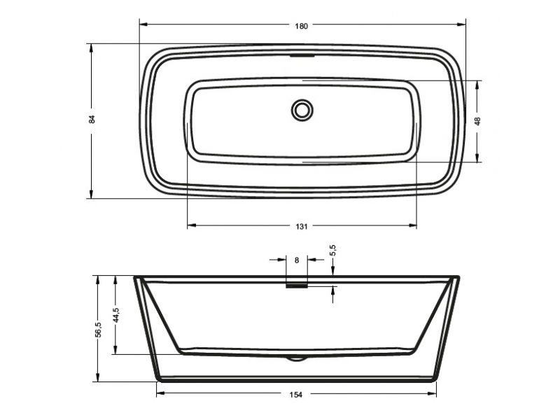 Купить Ванна акриловая Riho Admire FS 180 x 84 см BD0300500000000, без гидромассажа, белая