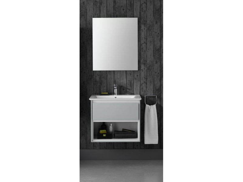 Купить Тумба под раковину Ideal Standard Connect Air 60 см, подвесная, светло-серый глянцевый, белый матовый, E0826EQ