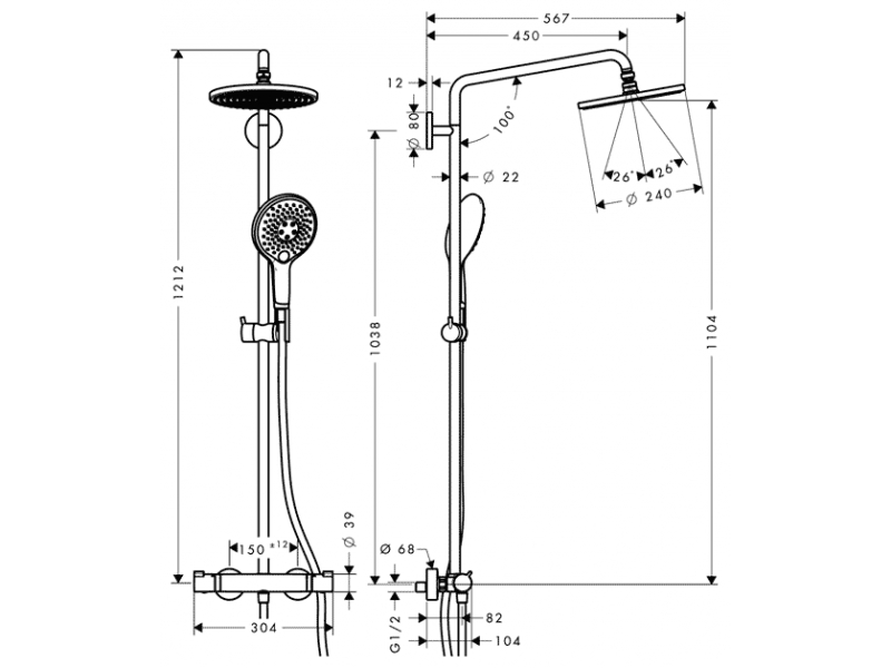 Купить Душевая система Hansgrohe 27115000 Raindance Select Showerpipe 240