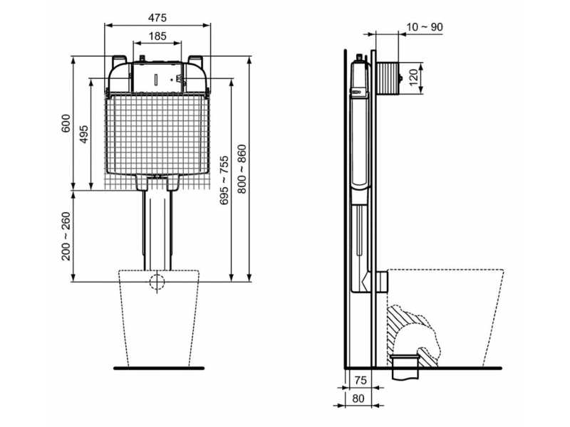 Купить Бачок смывной скрытого монтажа Ideal Standard Prosys 80 M для напольного унитаза, R014767