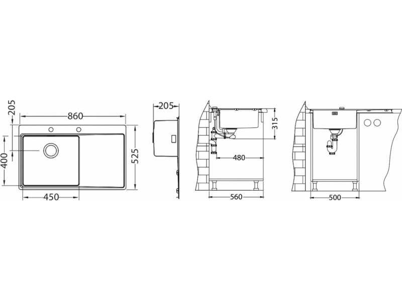 Купить Мойка кухонная Alveus Pure 50 SAT-90 860 x 525 левая/правая (1103652/1103653)