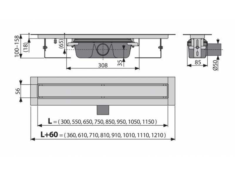 Купить Душевой лоток AlcaPlast APZ15S-1050 с решеткой под кладку плитки