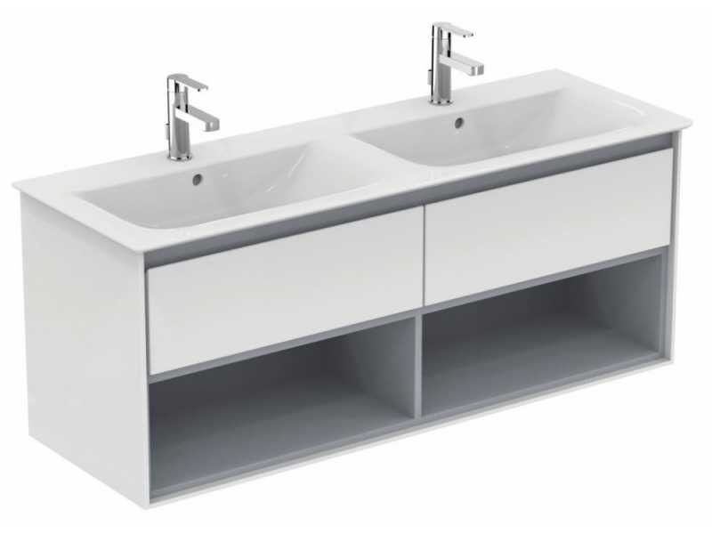 Купить Тумба под раковину Ideal Standard Connect Air 130 см, подвесная, белый глянцевый, светло-серый матовый, E0831KN