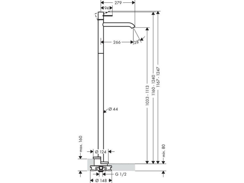 Купить Смеситель для раковины Axor Uno 38037820 напольный, шлифованный никель