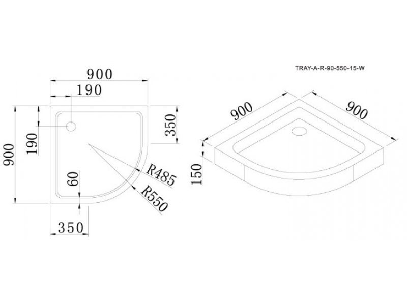 Купить Поддон акриловый Cezares TRAY-A-R-90-550-15-W-W0 без сифона