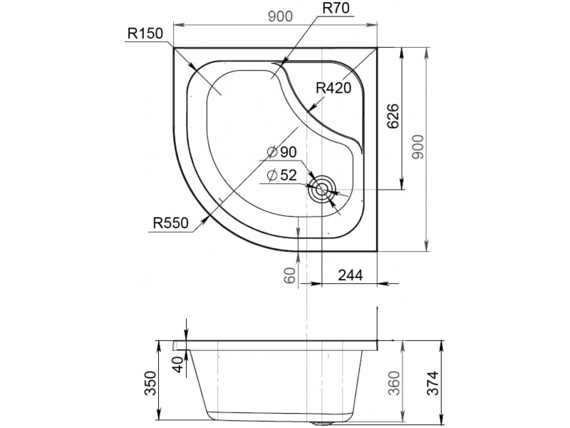 Купить Поддон Am.Pm Like W80T-301A090MT, 90 x 90 см, с сифоном