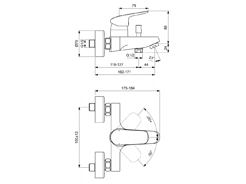Купить Смеситель Ideal Standard Ceraflex настенный для ванны и душа, хром, B1721AA