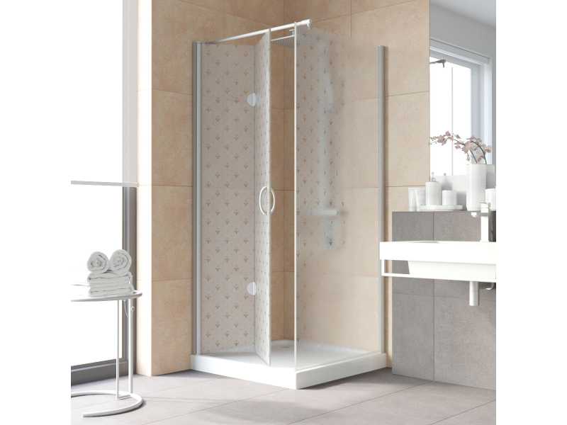 Купить Душевой уголок Vegas Glass GPS-Fis Lux, 90 x 80 x 199.5 см, профиль матовый хром, стекло флёр-де-лис, GPS-Fis Lux 90*80 07 R05