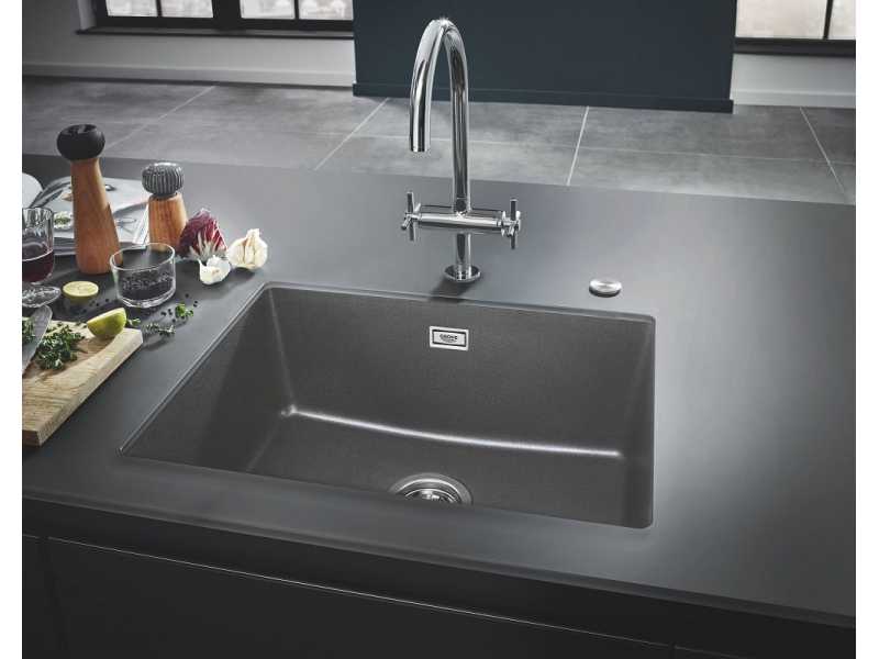 Купить Мойка кухонная из искусственного гранита Grohe K700U 31655AT0, 61 x 46 см, с корзинчатым вентилем и сливным гарнитуром, серый гранит