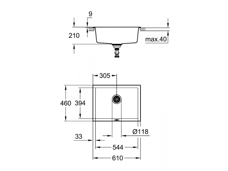 Купить Мойка кухонная из искусственного гранита Grohe K700U 31655AT0, 61 x 46 см, с корзинчатым вентилем и сливным гарнитуром, серый гранит