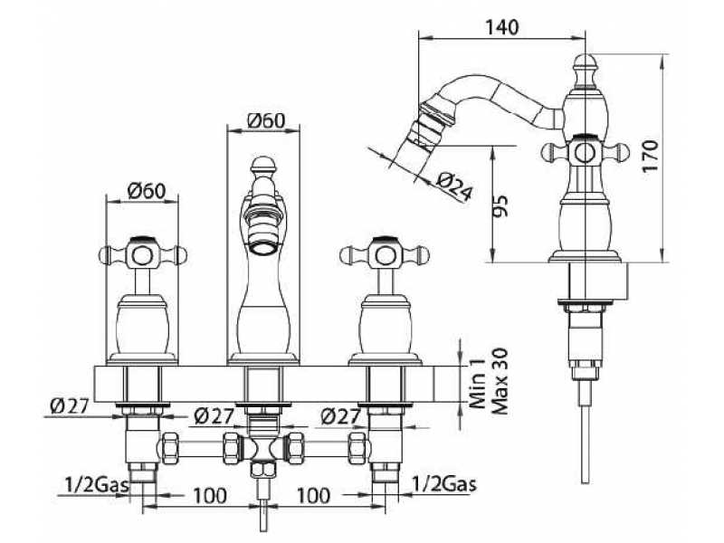 Купить Смеситель Bandini Antica 562820KK06 для биде на 3 отверстия, золото