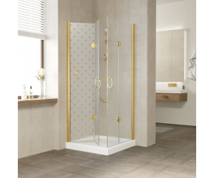 Душевой уголок Vegas Glass 2GPS Lux, 90 x 90 x 199.5 см, профиль золото, стекло флёр-де-лис