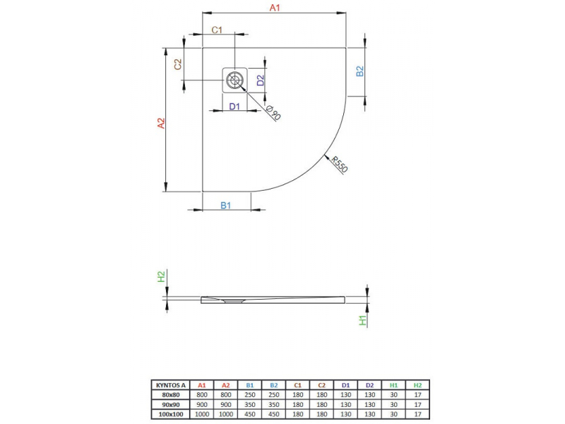 Купить Поддон для душа Radaway Kyntos A, 90 x 90 см, четверть круга, HKA9090-54
