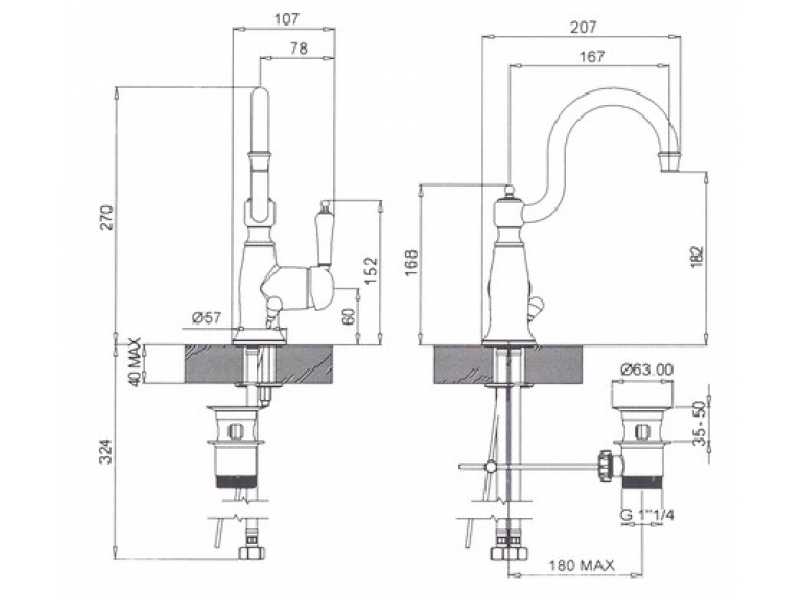 Купить Смеситель для раковины Margaroli Classica RU1001AA01GD, с донным клапаном, золото