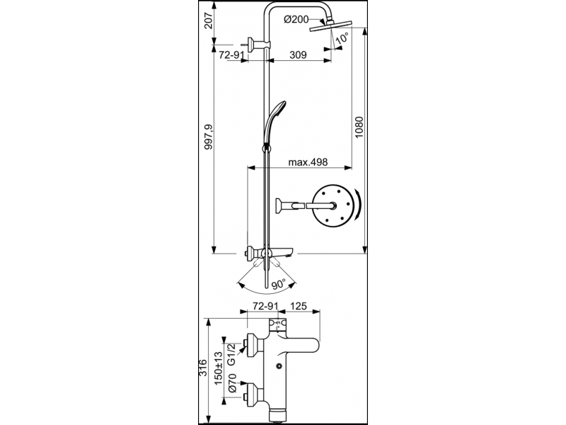 Купить Душевая система Ideal Standard Idealrain Eco SL B1097AA