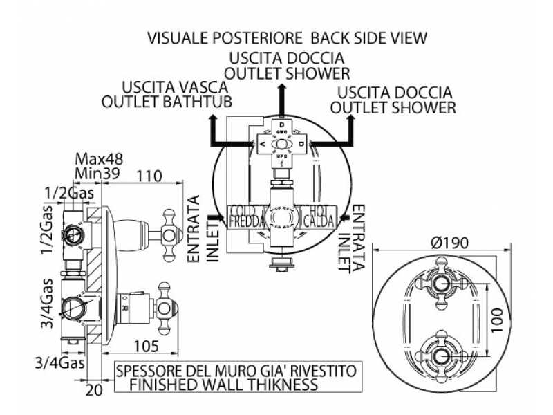 Купить Смеситель Bandini Antica 824720PN06D для ванны и душа термостатический, никель