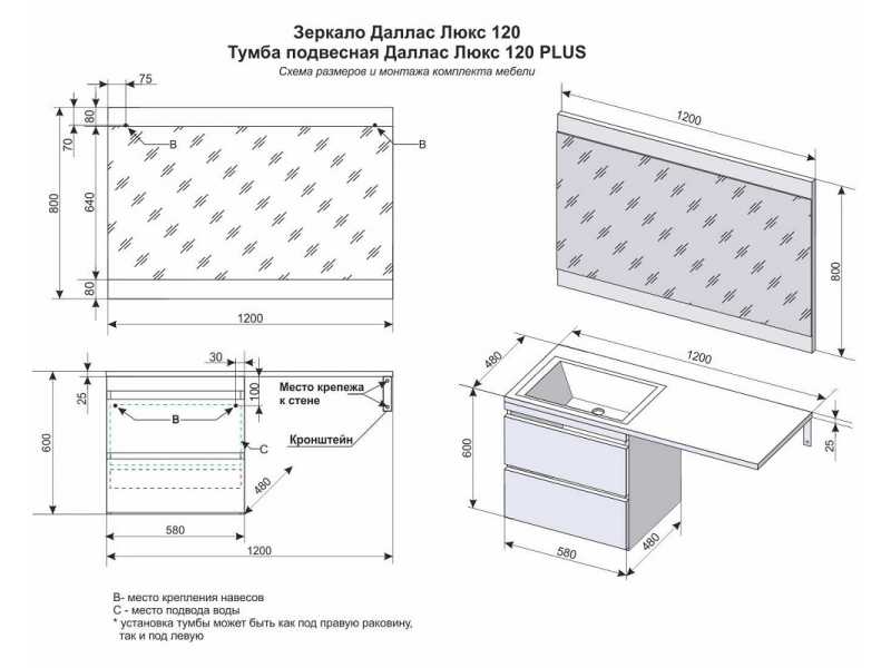 Купить Тумба под раковину Style Line El Fante Даллас 120, Люкс Plus, 120 см, подвесная, белая, СС-00000469