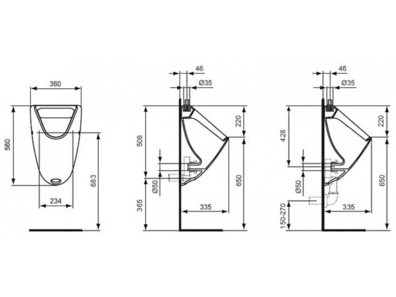 Купить Писсуар подвесной Ideal Standard Ecco-Eurovit, подводка сверху, белый, K553901