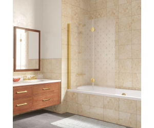 Шторка на ванну Vegas Glass E2V Lux 0120 09 R05, профиль - золото, стекло – флер-де-лис, 120*150,5 см