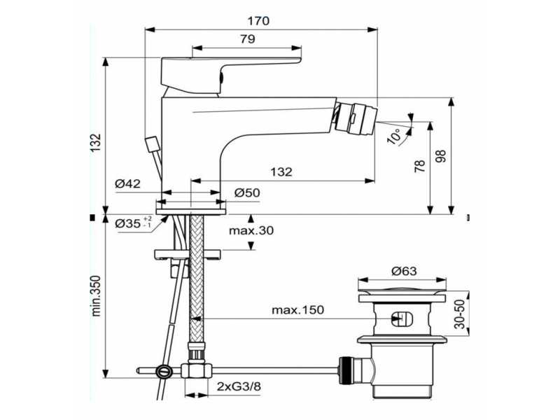 Купить Смеситель Ideal Standard Sesia для биде, с донным клапаном, хром, BC206AA