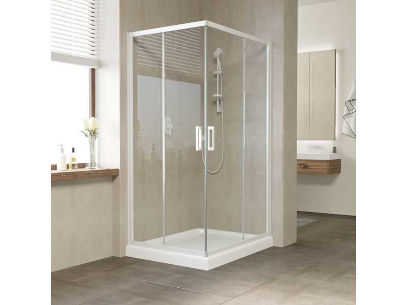 Купить Душевой уголок Vegas Glass Za-F 100 x 80 x 190 см, профиль белый, стекло прозрачный