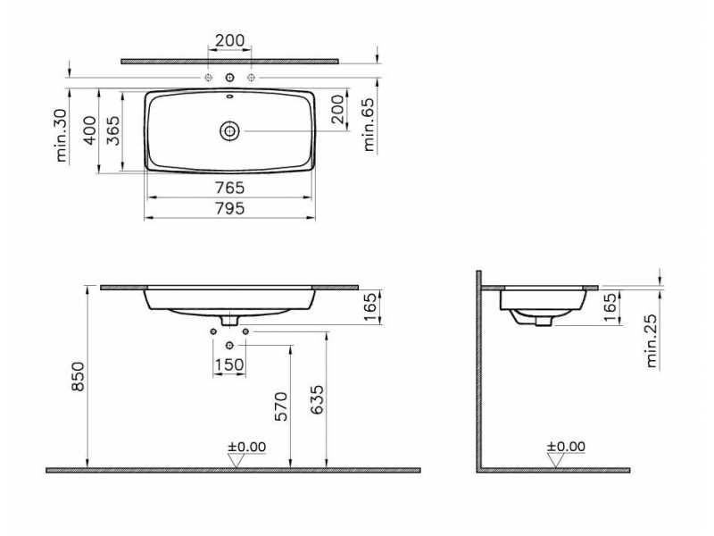 Купить Раковина Vitra Metropole 5669B003-1082 77x40 см, встраиваемая снизу, с переливом