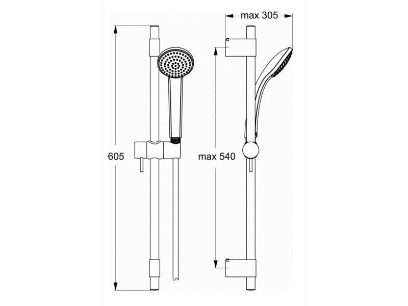 Купить Душевой гарнитур Ideal Standard Idealrain Pro S1, лейка 1 режим, штанга 60 см, B9829AA