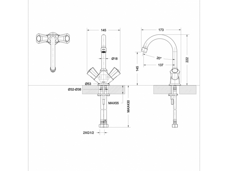 Купить Смеситель Bravat Duo F1133186CP-RUS для раковины