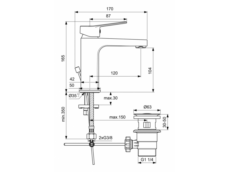 Купить Смеситель Ideal Standard Entella для раковины, с донным клапаном, хром, BC232AA