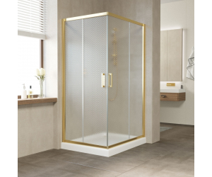 Душевой уголок Vegas Glass Za-F 90 x 80 x 190 см, профиль золото, стекло ретро